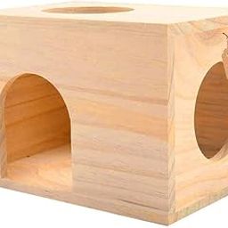 DreamAuro Wood HideHouse Hut Hammock Sleeping Cabin Cage Accessory Toy for Hamsters, Hedgehog, SugarGlider, Birds, Small Rabbit, Small Guinea Pig-image-13