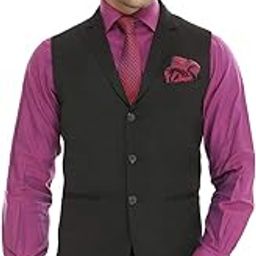 Men's Single Breast Three Button Slim Fit Formal/Party Waist Coat Black-image-6