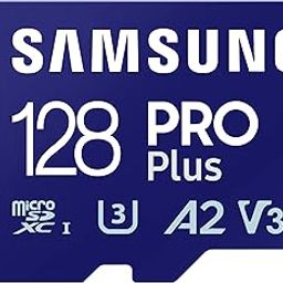 SAMSUNG PRO Plus microSD Memory Card + Adapter, 128GB MicroSDXC, Up to 180 MB/s, Full HD & 4K UHD, UHS-I, C10, U3, V30, A2 for Android Phones, Tablets, Action Camera, Drone, MB-MD128SA/APC-15