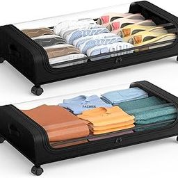 Wheels Metal Frame & Non-Woven Fabric Rolling Under Bed Organizer For Clothes, Shoes Under Bed/Sofa Home Storage Organizer Box For Large Clothes, Shoes, Toys, Books With Clear Cover And Lockable (2)-30