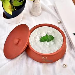 Organic Clay Dahi Handi | Clay Handi | Mitti Handi | Curd Pot Medium Size | Pot With Lid_39, 500 Ml,Brown-image-81