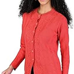 Women Woolen Round Neck Cardigan Sweater Heavy Front Long Kadai Cardigan Winter Wear Pure Wool Cardigan for Women Free Size Cotty Warm Cardigans with Side Pockets (M, Carrot)-image-60
