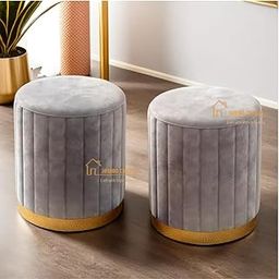 JUMBO CRAFTS Ottoman Pouffes for Sitting/Room Decor - Set of 2 Puffy Stools and Footstools - Ottoman Stool for Living Room Furniture Round Ottoman - Grey-7