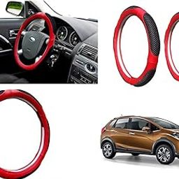 EXCHANGE CARTRENDING Microfiber Car Steering Wheel Cover, Soft Padding Great Hand Feel, Anti-Slip, Faux Leather Steering Cover for Honda WRV | Black Red Jali - Pack of 1-image-44