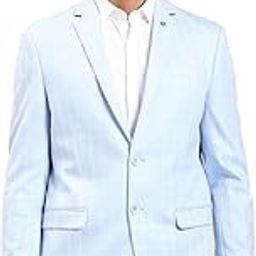 Men Knitted Light Blue Checkered Tailored Fit Blazer-image-94