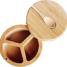 Bamboo Seasoning Container Dispenser Three Compartments for Household Baking-image-41