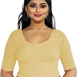 Choli Katori Design Readymade Stretchable Blouse for Women Comfort Blouse Trendy Round Neck Half Sleeves-image-72