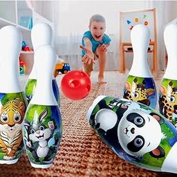 Bowling Set for Kids - Toys for Kids, Jungle Animal Theme Bowling Play Set with 6 Pins 1 Ball Game for Kids, Indoor & Outdoor Sports Games-4