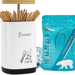 Toothpick dispenser from Wunder Zahnstocher - Dispenser with easy-lift function - Toothpick holder + 1 refill pack (100 toothpicks) - Toothpicks with flavor (Icebonbon REFILL+Dispenser Weiß, 100)-image-6