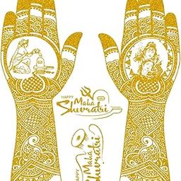 ORDERSHOCK Lord Shiva & MATA Parvati Mehndi Design for Shivratri Special Festival, Time Saving & Easy to Use Golden Mehndi Sticker for Girls & Women-image-51