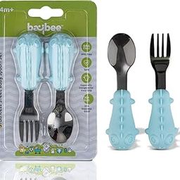 Baybee Silicone Baby Spoon Set for Baby Feeding, Non Toxic BPA Free Training Feeding Spoon & Fork Set, Food Grade Silicone Handle | Baby Feeding Spoons | Feeding Spoon Set for Toddlers (Blue II)-25