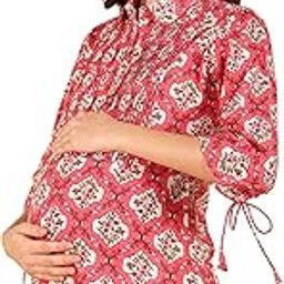 Maternity Zipless Feeding Top for Women | 100% Soft Cotton Pre & Post Pregnancy Floral Printed Top for Pregnant Woman | Nursing Top for Easy Breastfeeding for Mothers with Pockets-image-14