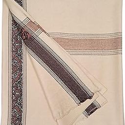 Bunkaar Plain Woollen Men's Dhariwal Indian Lohi/Shawl with Kullu Border [49" X 98"] (Medium Beige)-image-48