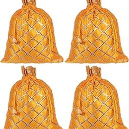 Drawstring Potli Bag Party Wedding Favor Gift Jewelry Bags (Yellow)-image-50