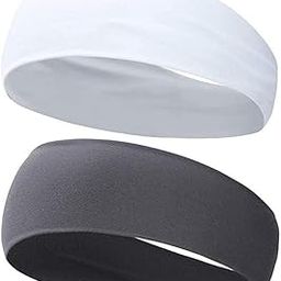 2 Pack Running Headbands for Men Sweatbands Sports Sweat Bands Workout Thin Fitness Gym Yoga Headband Men - Athletic Headbands Men Cycling Sweat Band, (White Grey)-image-71