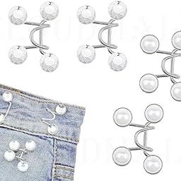 4pic Adjustable Waist Buckle for Loose Jeans Pants| Adjustable Waist Buckle for Loose Jeans Pants| Waist Tightener Instant Clips for Loose Jeans Skirts| Pearl And Diamond (White)-image-51