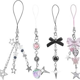 Store2508 4Pcs Cute Phone Charm Girls Kawaii Bag Charm Cell Phone Charms Lanyard Acrylic Metal Chain Bag Gift for Girls-image-91