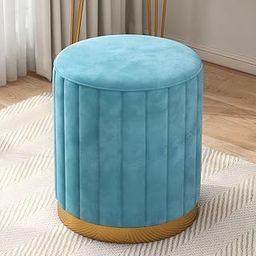 Decoration Crown Velvet Upholstered Ottoman - Sofa Side Stool, Small Footrest, Makeup Chair - Modern Vanity Stool for Bedroom, Girls Room and Living Room (Blue)-image-96