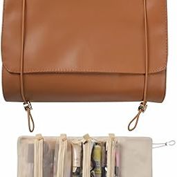 Capacity Cosmetic Bag, Portable Travel Make Up Organizer, Large Toiletry Bag, Toiletry Bag With 4 Small Cosmetic Bag Transparent for Travel, PU Leather Make Up Bag, Brown-image-46