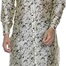 Men's Beige Printed Sherwani Style Long Silk Kurta-image-20
