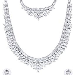yellow chimes Jewellery Set | White Stone Necklace Set | Cubic Zircon Silver Diamond Jewellery Set | Necklace Set With Bracelet & Ring | Birthday-picture-3