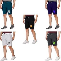 Mens Brand Logo Printed Shorts with One Side Zip Pocket and Drawstring Combo (Pack of 5)-image-33