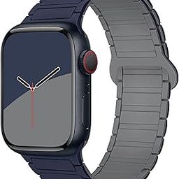 GUOi® Magnetic Silicone Watchband Compatible with Apple Watch Ultra 2＆Ultra 49mm 45mm 44mm 42mm 46mm-Men&Women Strap for iWatch Se10/9/8/7/6/5/4/3/2/1 SE 46/44/45/49/42mm(Series 3/2/1)-Grey+Navy-picture-16