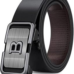 Men's Leather Belt Adjustable Auto Lock Buckle Belt for Men (Black E)-16