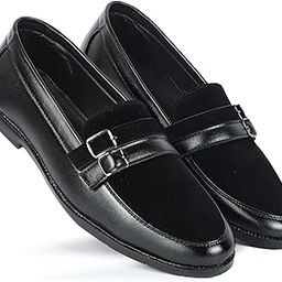 Slip-On Loafers with Double Buckle, Black/Brown-image-33