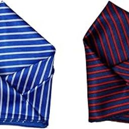 Men’s Satin Pocket Square Set – Royal Blue & White Stripes, Navy Blue & Red Stripes – Formal & Handkerchief-image-65