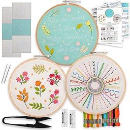 Embroiderymaterial Cross Stitch Hand Embroidery Kit For Beginners,Adult With Pattern Printed Cloth Fabric,Combo Of 3 Embroidery Designs,Instruction Paper&All Materials Included(Pack Of 3),Multicolor-3