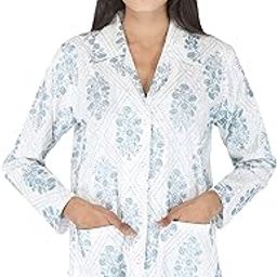 Women's/Girl's Cotton Floral Printed Summer Coat | Helps to Protect From Sunrays, Dust Pollution, Sunburn, Tanning of Skin | Ideal for Driving, Hot Summers, Traveling- (BHC27_P_White & Blue)-image-31