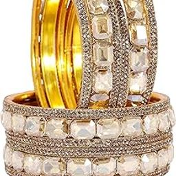 Stylish Metal with AD Diamond Bangles Kada Set For Women & Girls | Premium Gold Plated Bangles | Kada Set For Women | Metal Bangles | Fashionable Bangles For Wedding, Party, Daily- Set of 12-13