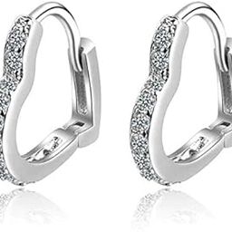 Women's Sterling Silver Heart Shaped Hoop Earrings-42