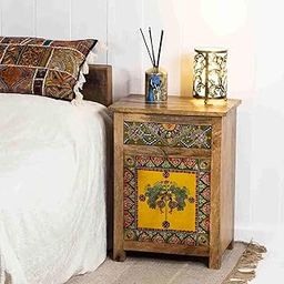 APRODZ Solid Wood Traditional Wooden Hand Painted 1 Drawer Bedside Stool | Side Table | Nightstand for Bedroom & Living Room (Multicolor)-30