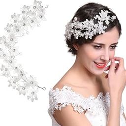 1 Bridal Hair Vine for Women and Girls Bridal Hair Accessories for Wedding Silver Headband Hair Accessories Wedding Jewellery for Women Floral Bridal Wedding Head band-picture-56
