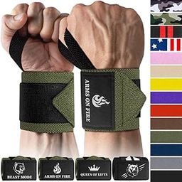 TECEUM Weightlifting Wrist Wraps with Thumb Loop – Military Green – Arms on Fire – 12 inch – Heavy-Duty Workout Wrist Support & Protection – Ideal for Powerlifting, Strength Training, Bodybuilding-image-68