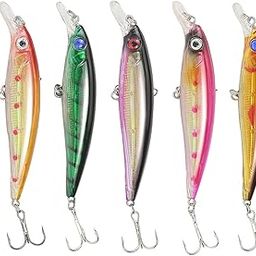 Vinayakart 5 Pcs Hard Bait Plastic Saltwater Fishing Lures 3D Minnow Fishing Lures Salt Swimbait Wobbler - 5 Pcs/Lures Per Pack-picture-16
