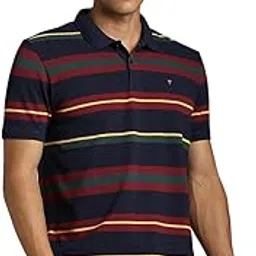 Louis Philippe Men's Premium Cotton Pique Polo Tshirt with Stripes-picture-17
