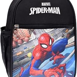 Kuber Industries Marvel Spider-Man School Bag|2 Compartment Rexine School Bagpack|School Bag for Kids|School Bags for Girls with Zipper Closure|Small Size (Black)-23
