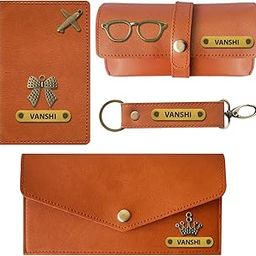 Personalized Women’s Gift Combo with Leather Long Wallet, Passport Cover, Sunglasses Case and Keychain; Giftset for Valentines, Birthdays & Wedding Anniversary (Tan)-image-71