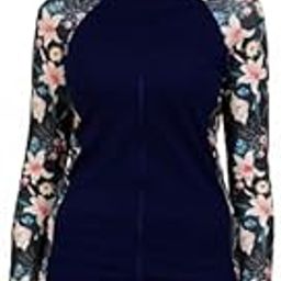 Rash Guard Jacket Sun Protection Long Sleeves Swimsuit Top Zip Front Swim Shirt for Women-image-56