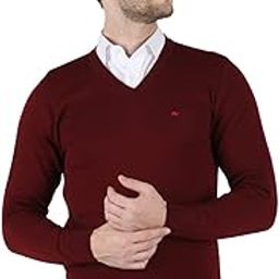 Mens Pure Wool Red Solid V Neck Pullover |1220507VN-2401-image-38