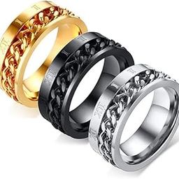 Rings for Men Combo Boyfriend gents friends girls mens 3 Black rings Golden diamond Chain Silver Ring for Boys Stainless Steel finger Rings Stylish Fashion thumb band Valentine gifts 497-image-92