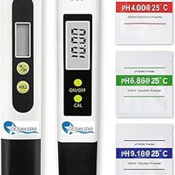 OCEAN STAR Total Dissolved Solids Tds Meter and Digital pH Meter and Ph Strip for Full Water Testing Kit with Buffer Solution Powder (Pack of 1) White Color-23