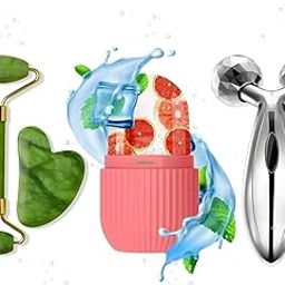 3D Manual Rol-ler Face Body Massager With And Anti Aging 100% Natural Jade Stone Ro-ller Msagger With Gua Sha Tools for Face and Body Massager (3D Roll-er & Stone)-image-67