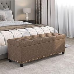 TheFurnishery Upholstered Ottoman Bench | 2-Seater Sofa Couch with Storage | Multipurpose Puffe for Bedroom, Living Room & Entryway | Modern Space-Saving Furniture (Brown)-image-42