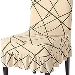 HOKIPO Dining Frill Chair Cover Set of 1 Seater Stretchable Elastic Slipcovers (AR-4091-D2) ,Polyester Blend ,Beige-image-1