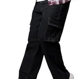 Denim Cargo Pants for Men, Relaxed Fit, Multiple Pockets (Black)-image-82