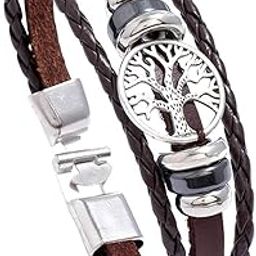ATORSE Braided PU Leather Bracelet Cool Gifts Ethnic Tribal Bracelets for Men Women Brown-image-47